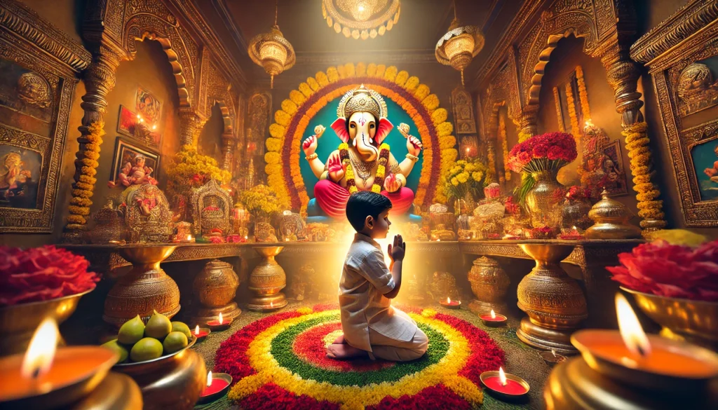 Boy Praying on Pillayar Chathurthi An Image of Devotion and Faith